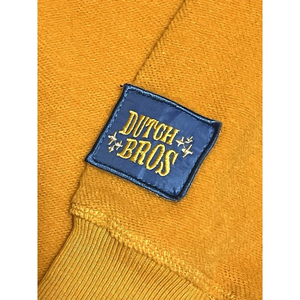 DUTCH BROS Brothers Coffee Mustard Yellow Fleece Terry Sweatshirt Logo Men's S